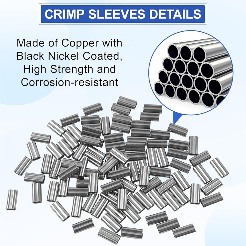 JOGFFDE Double Barrel Crimp Sleeves, 100pcs Fishing Line Crimp Sleeves Brass Copper Wire Rope Crimping Loop Sleeve Fishing Line Ferrule Tube Connector Leader Rigging Tackle - Image 3